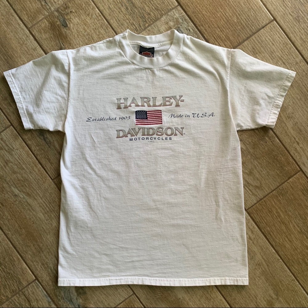Vintage 90s Harley-Davidson embroidered flag tee